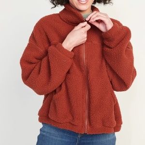 New Old Navy Sherpa fleece zip up funnel neck rust burnt orange size XS